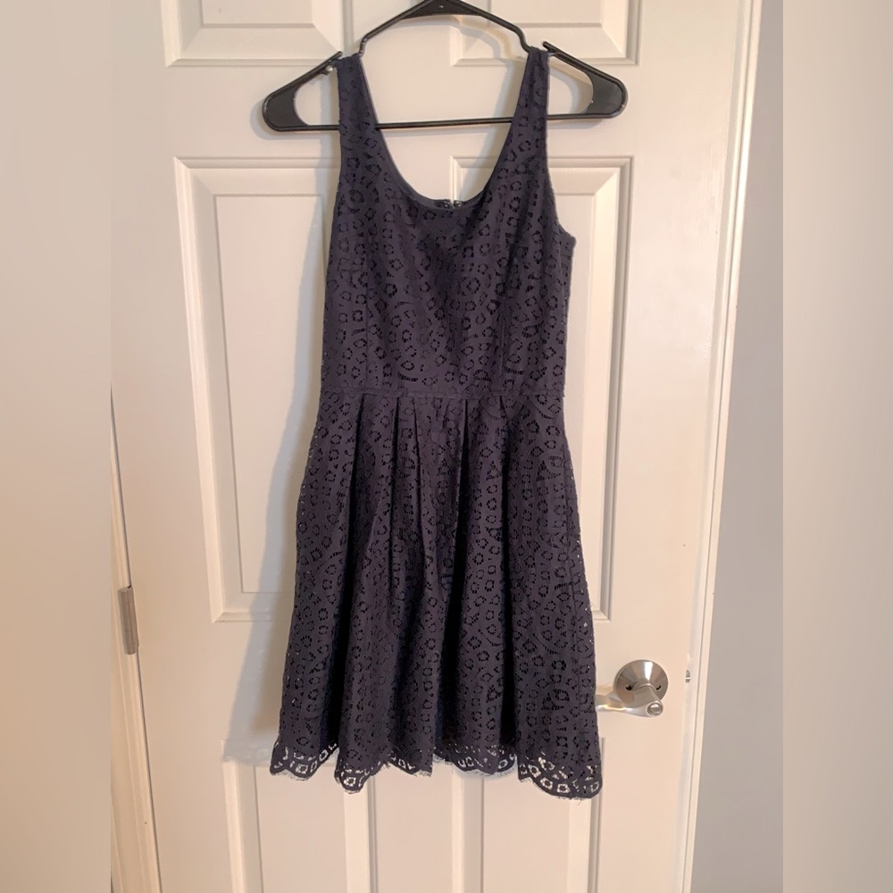 J.CREW 00 TRUE NAVY BLUE BABYDOLL/A-LINE KNEE LENGTH MINI EYELET DRESS